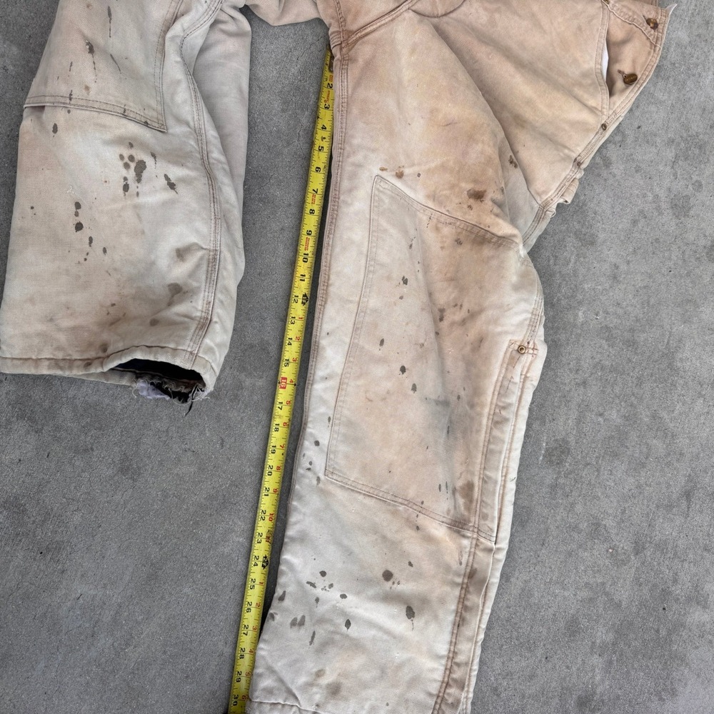 Carhartt Mens Distressed Quilt Lined Duck Canvas Bib Overalls Tan R02 40x29 - Picture 6 of 11